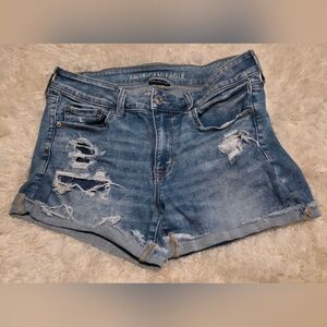 American Eagle Outfitters Distressed Stretch Blue Jean Cuffed Shorts Sz. 12 EUC